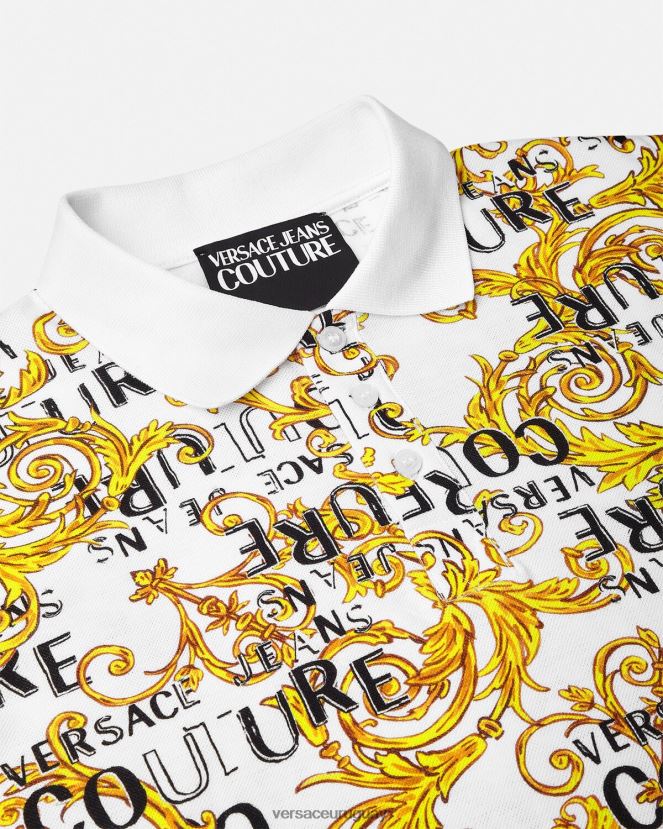 Versace polo de alta costura con logo hombres oro y blanco ropa H88R0H2390