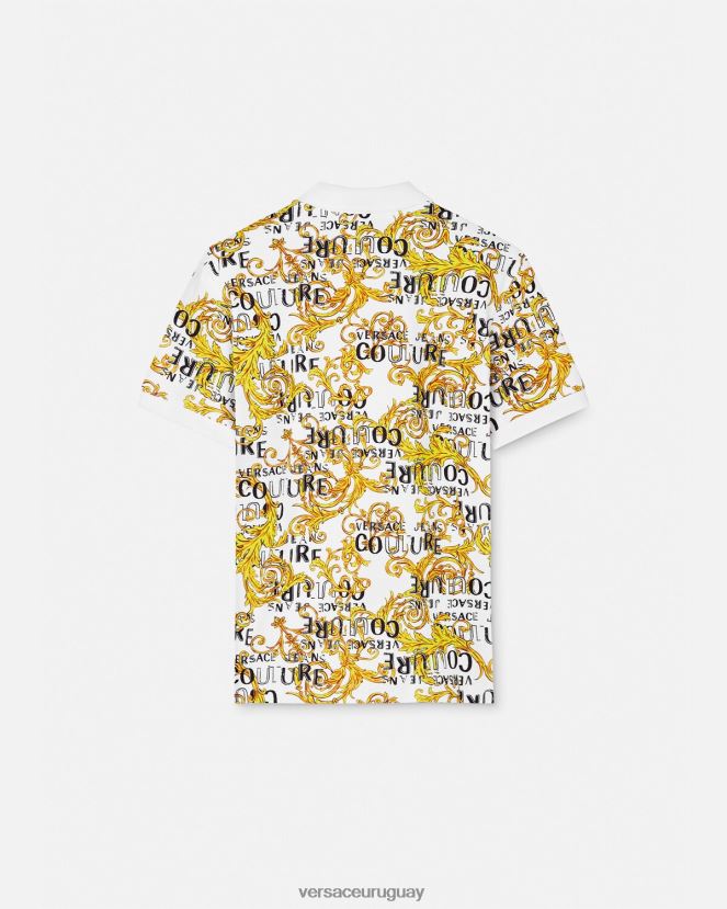 Versace polo de alta costura con logo hombres oro y blanco ropa H88R0H2390