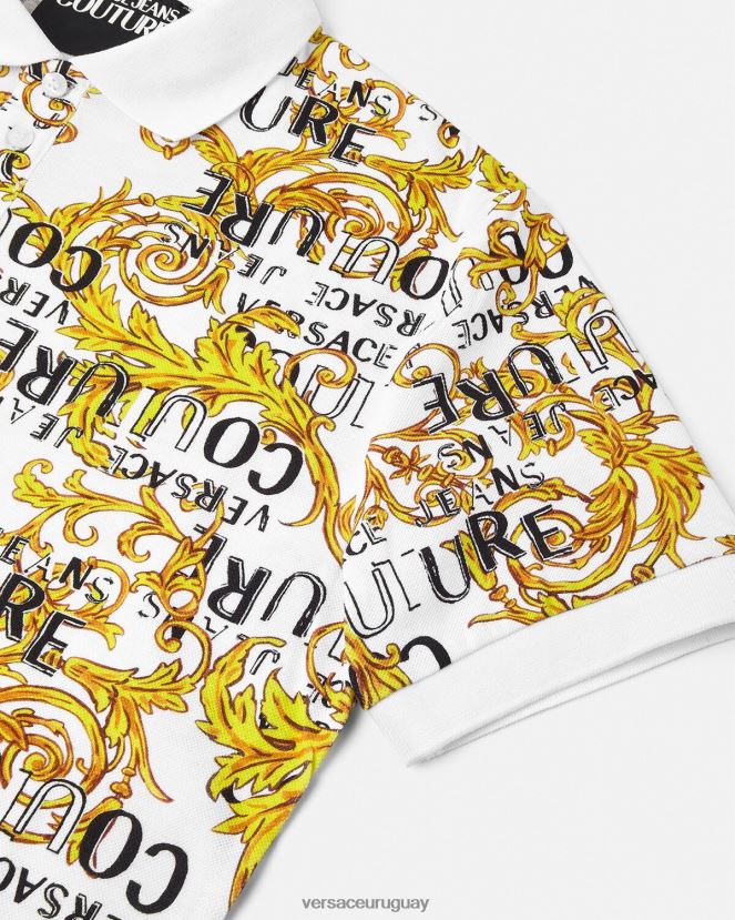 Versace polo de alta costura con logo hombres oro y blanco ropa H88R0H2390