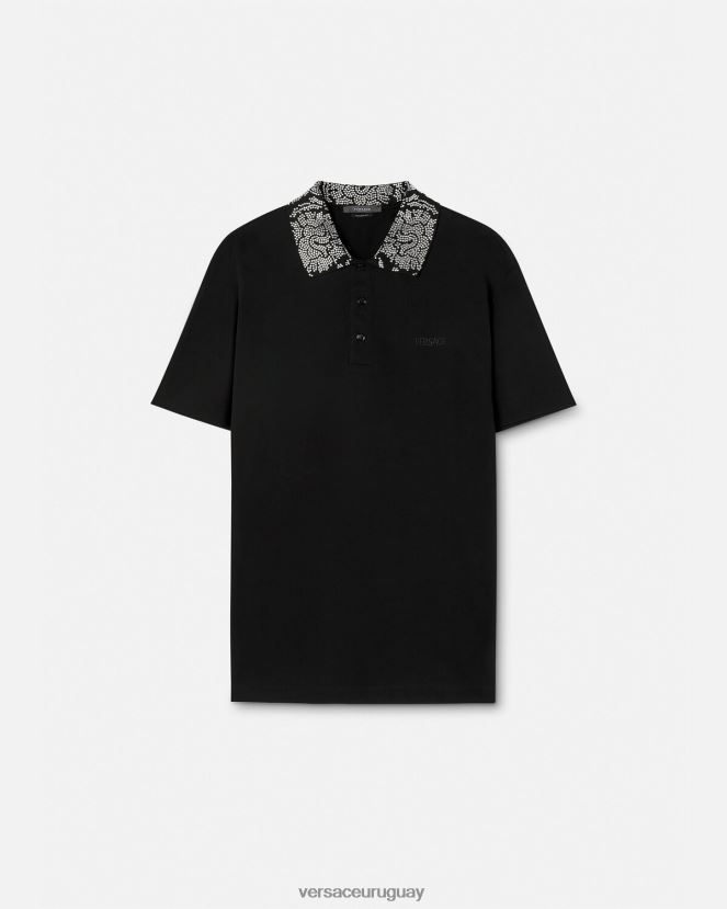 Versace polo de manga corta con tachuelas hombres negro ropa H88R0H1391