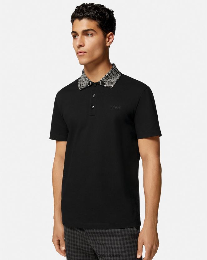 Versace polo de manga corta con tachuelas hombres negro ropa H88R0H1391