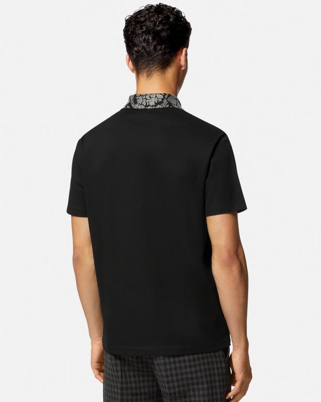 Versace polo de manga corta con tachuelas hombres negro ropa H88R0H1391
