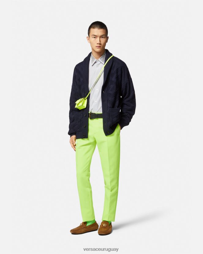 Versace cárdigan de punto con la greca hombres azul ropa H88R0H1343