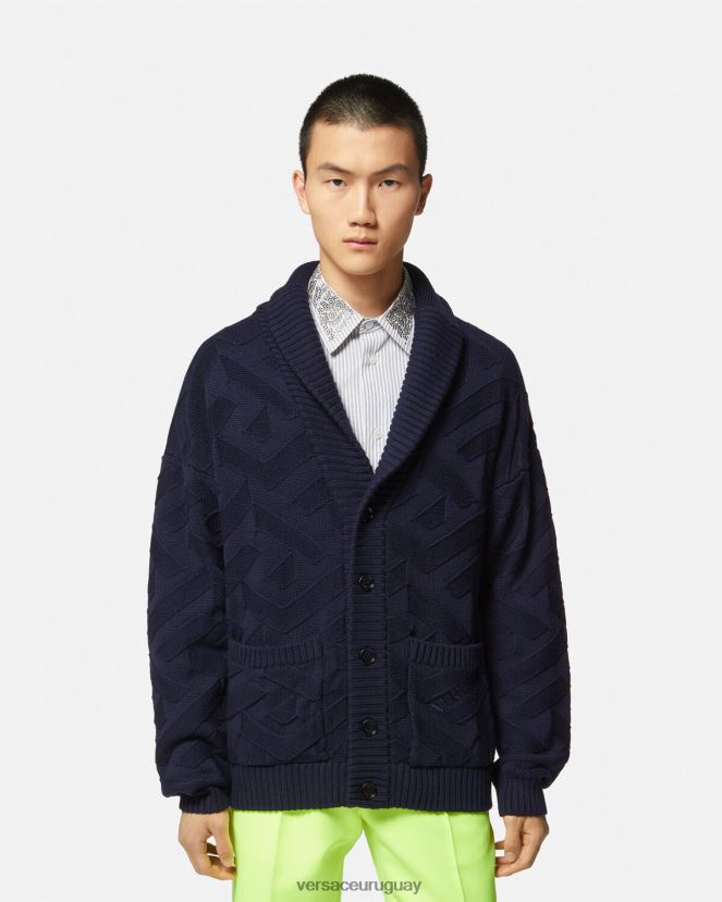 Versace cárdigan de punto con la greca hombres azul ropa H88R0H1343