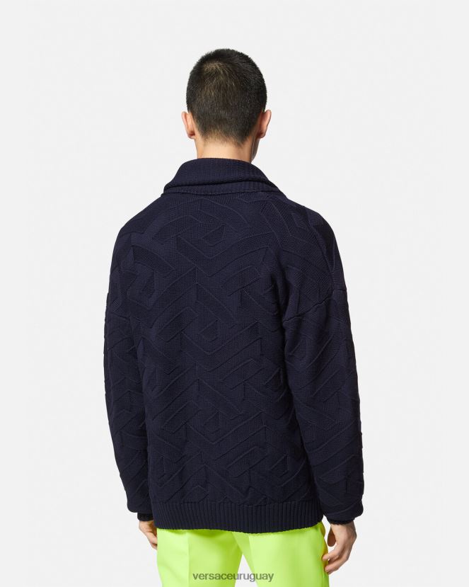 Versace cárdigan de punto con la greca hombres azul ropa H88R0H1343