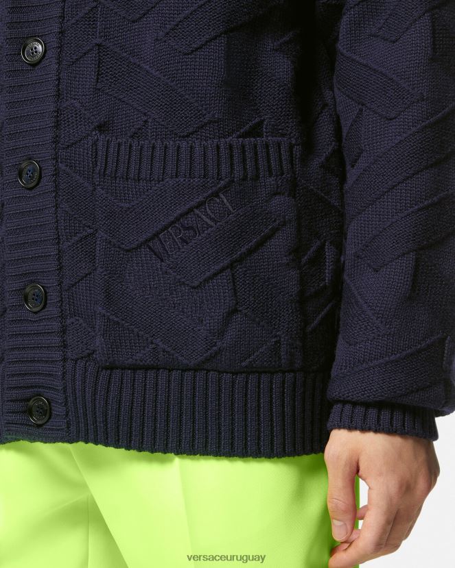 Versace cárdigan de punto con la greca hombres azul ropa H88R0H1343