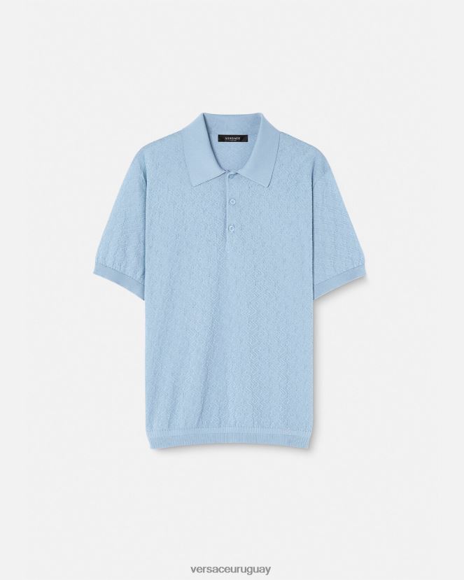 Versace polo de punto de manga corta la greca hombres azul ropa H88R0H1330