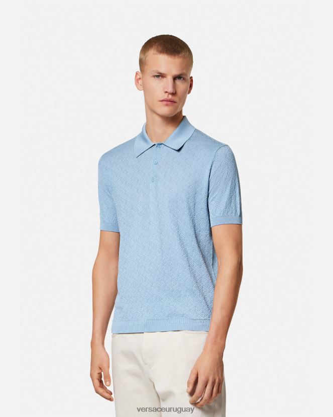 Versace polo de punto de manga corta la greca hombres azul ropa H88R0H1330