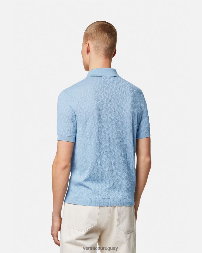 Versace polo de punto de manga corta la greca hombres azul ropa H88R0H1330