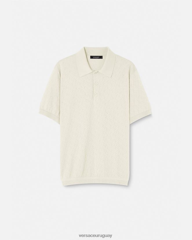 Versace polo de punto de manga corta la greca hombres beige ropa H88R0H1329