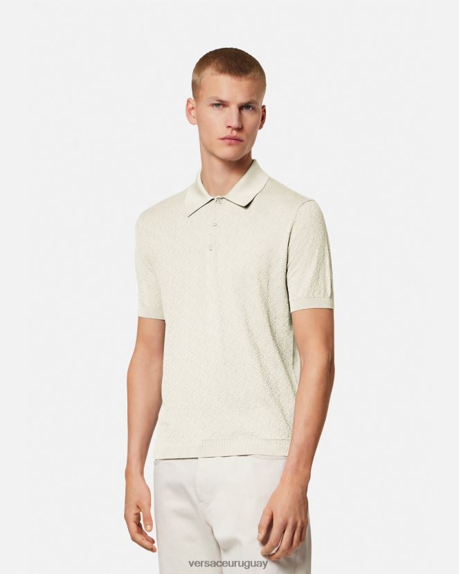 Versace polo de punto de manga corta la greca hombres beige ropa H88R0H1329