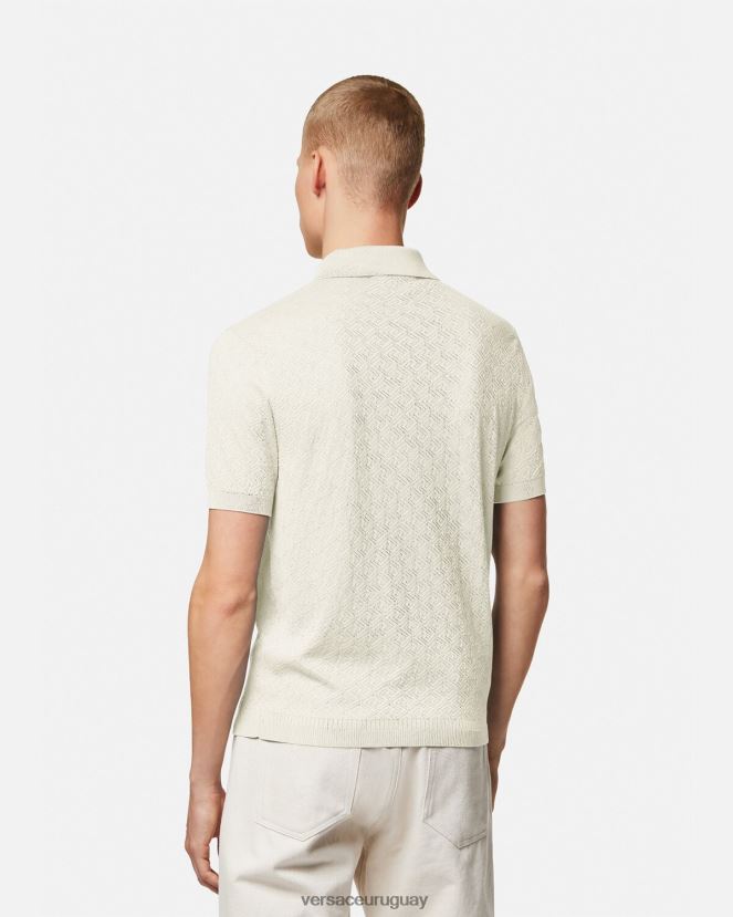 Versace polo de punto de manga corta la greca hombres beige ropa H88R0H1329
