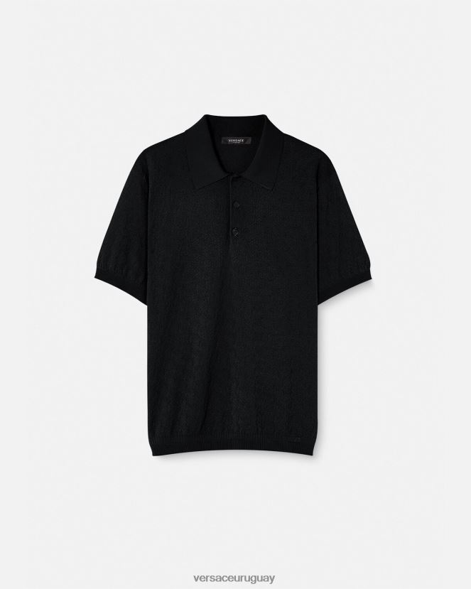 Versace polo de punto de manga corta la greca hombres negro ropa H88R0H1328