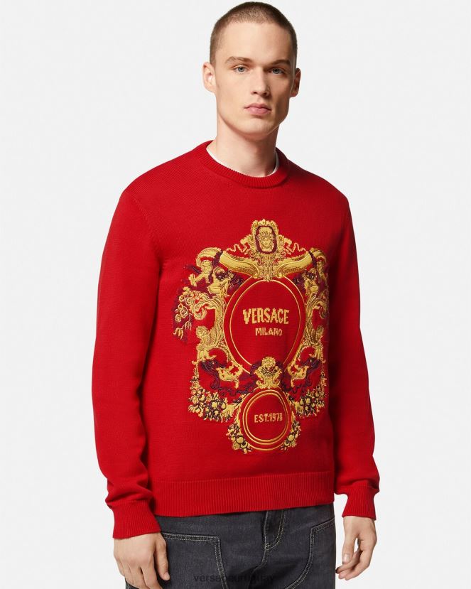 Versace suéter con bordado barroco en intarsia hombres rojo ropa H88R0H1345