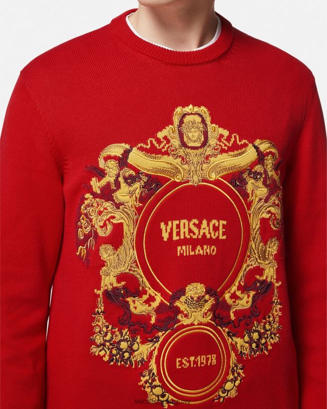 Versace suéter con bordado barroco en intarsia hombres rojo ropa H88R0H1345