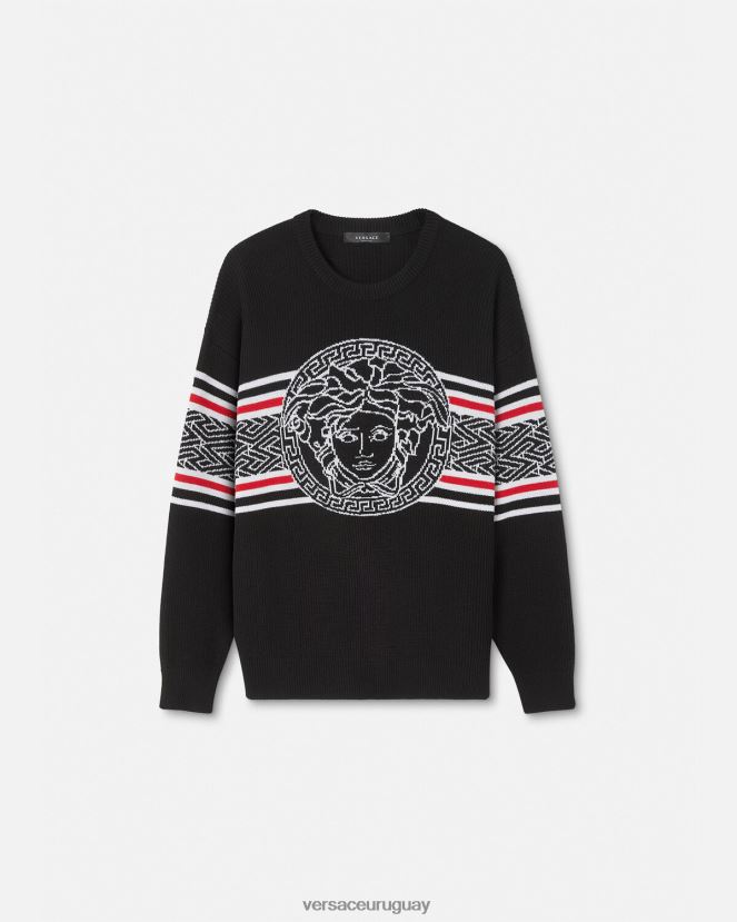 Versace suéter con medusa a rayas en jacquard hombres negro ropa H88R0H1344