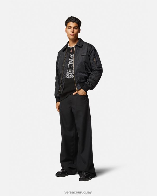 Versace suéter con medusa a rayas en jacquard hombres negro ropa H88R0H1344