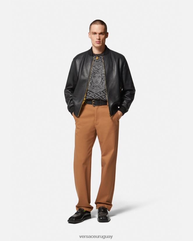 Versace suéter con medusa en jacquard la greca hombres gris negro ropa H88R0H1339