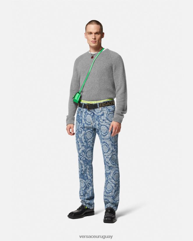 Versace suéter de cachemira con greca hombres gris ropa H88R0H1333