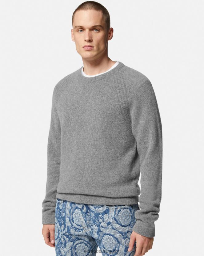 Versace suéter de cachemira con greca hombres gris ropa H88R0H1333