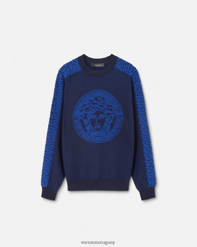 Versace suéter de felpa con medusa la greca hombres azul ropa H88R0H1338