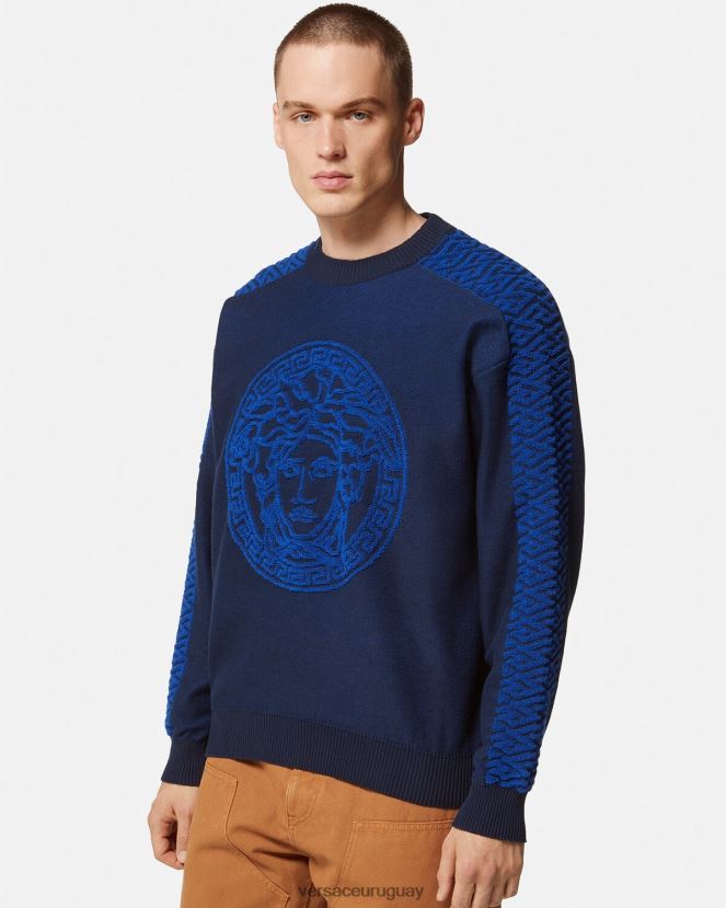 Versace suéter de felpa con medusa la greca hombres azul ropa H88R0H1338