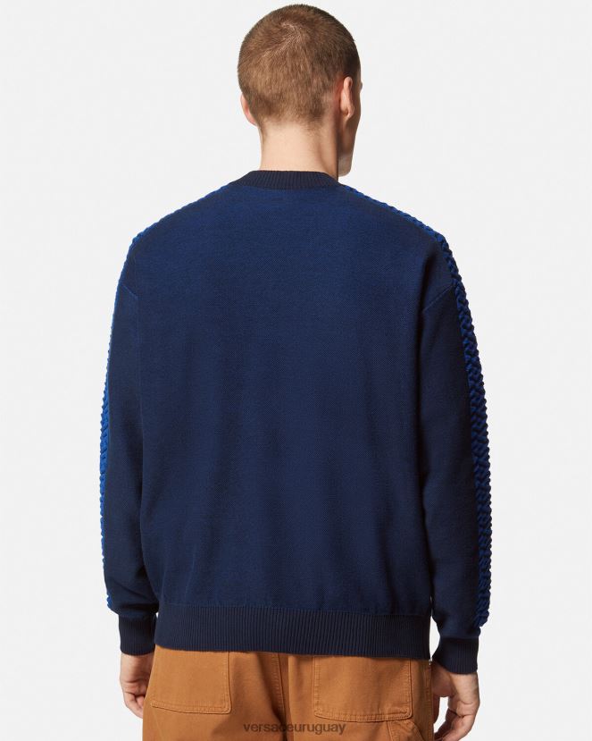 Versace suéter de felpa con medusa la greca hombres azul ropa H88R0H1338