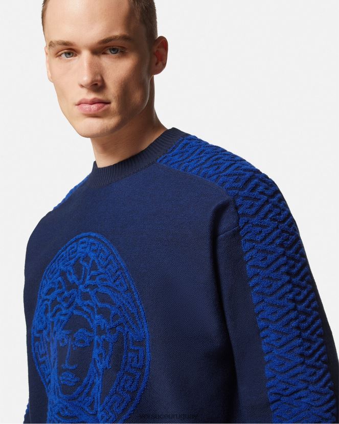 Versace suéter de felpa con medusa la greca hombres azul ropa H88R0H1338