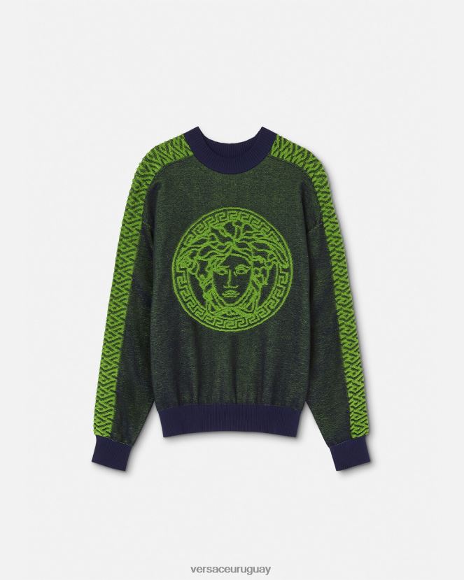 Versace suéter de felpa con medusa la greca hombres azul verde ropa H88R0H1331
