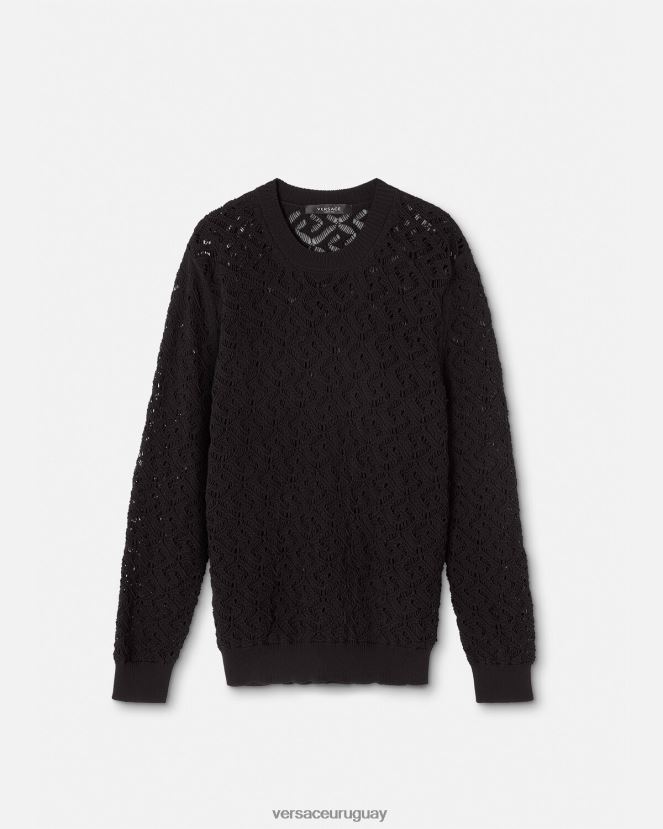 Versace suéter de punto de encaje la greca hombres negro ropa H88R0H1341