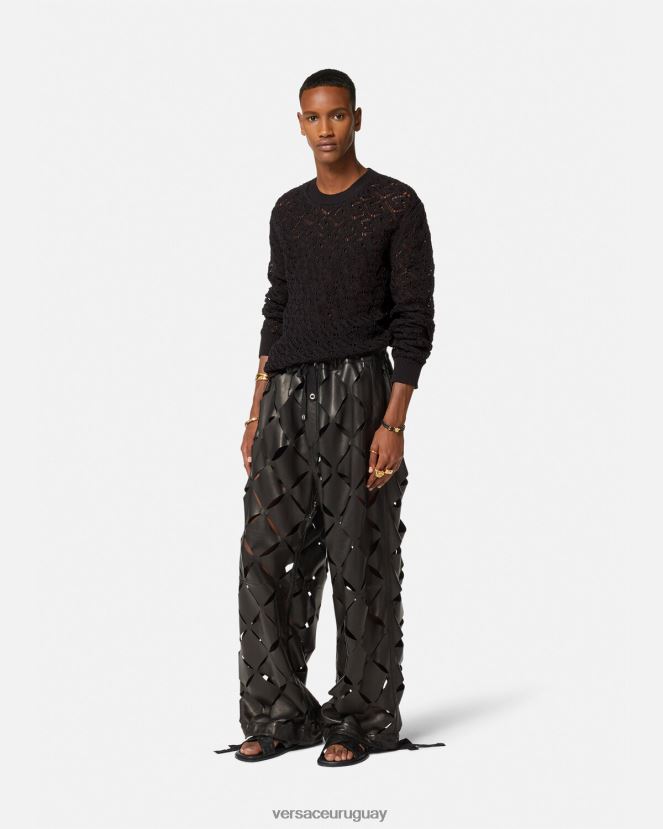 Versace suéter de punto de encaje la greca hombres negro ropa H88R0H1341