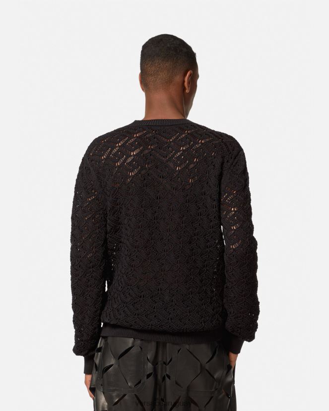 Versace suéter de punto de encaje la greca hombres negro ropa H88R0H1341