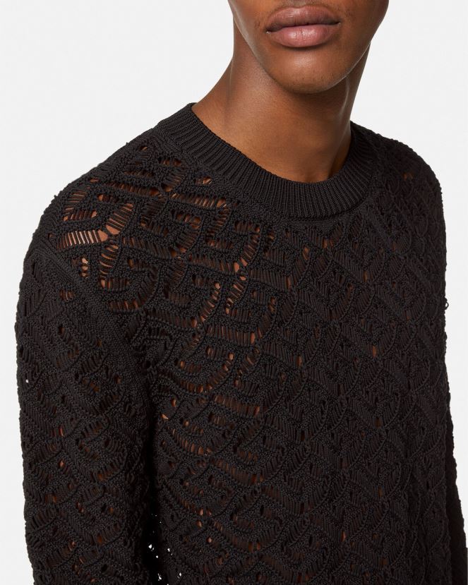 Versace suéter de punto de encaje la greca hombres negro ropa H88R0H1341