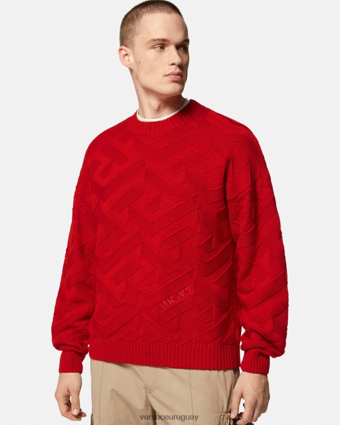 Versace suéter de punto la greca hombres rojo ropa H88R0H1342