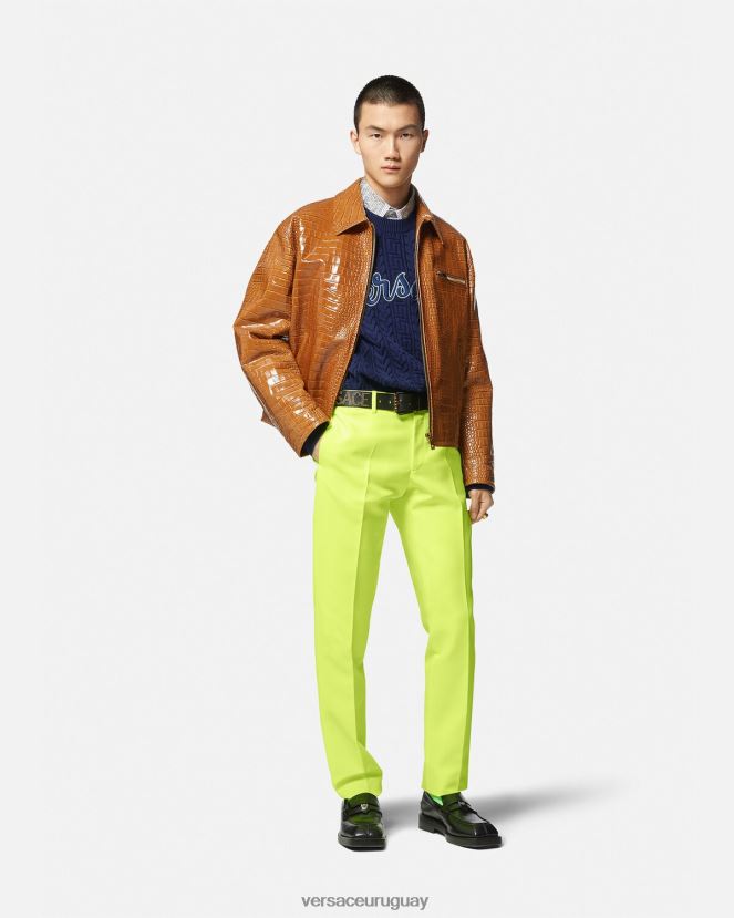 Versace suéter de punto universitario con Greca hombres azul ropa H88R0H1350