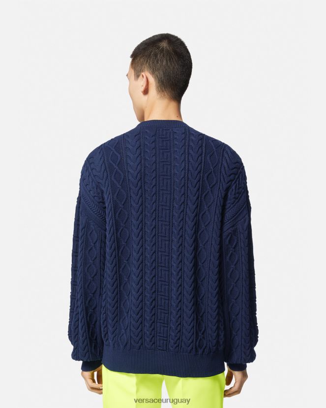 Versace suéter de punto universitario con Greca hombres azul ropa H88R0H1350