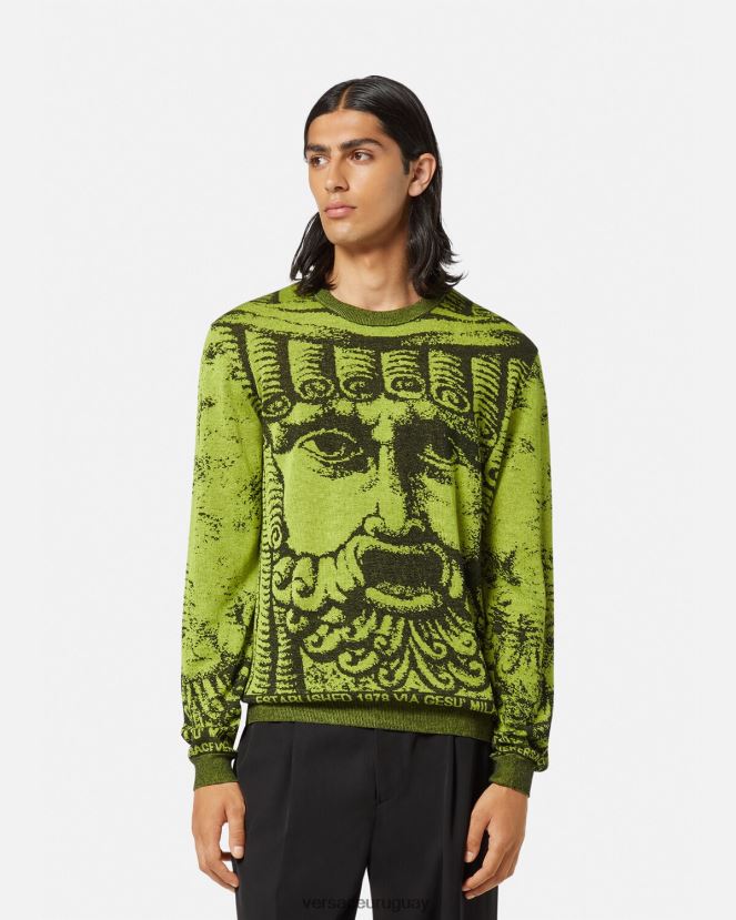 Versace suéter jacquard la maschera hombres verde ropa H88R0H1336