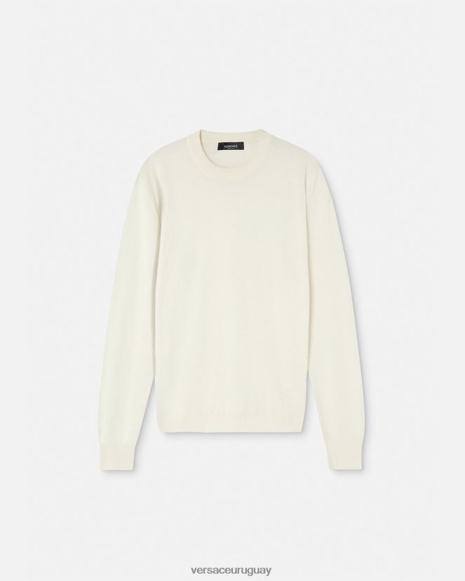 Versace suéter la greca en mezcla de seda hombres beige ropa H88R0H1326
