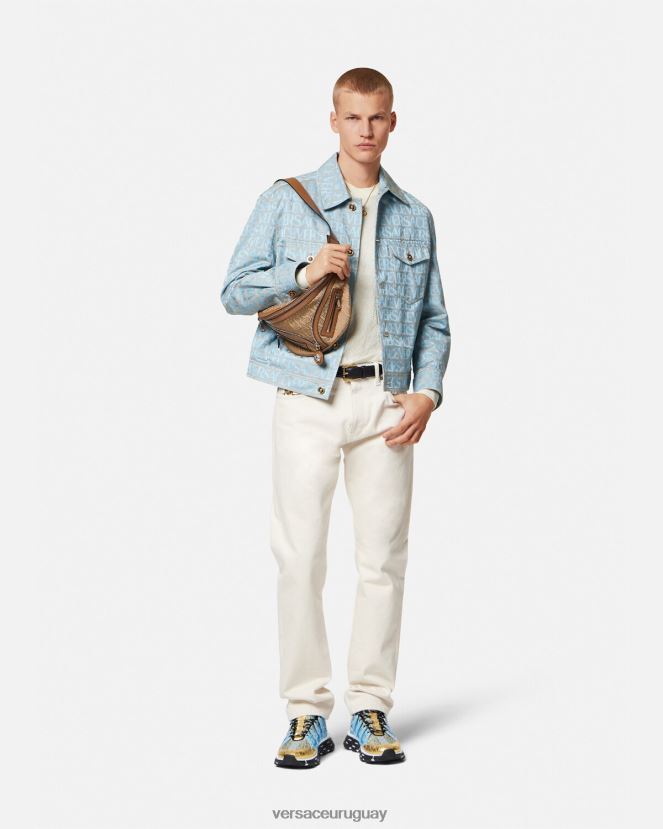 Versace suéter la greca en mezcla de seda hombres beige ropa H88R0H1326