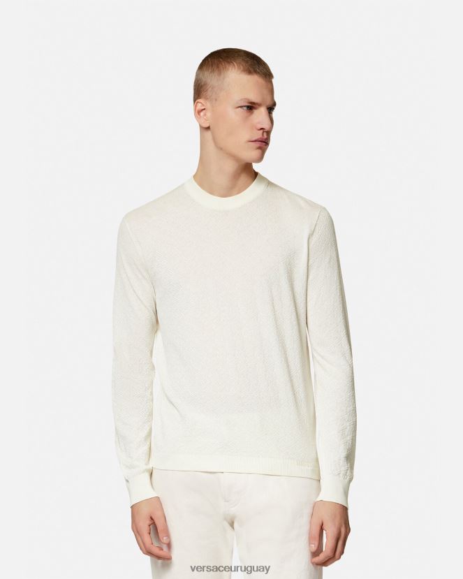 Versace suéter la greca en mezcla de seda hombres beige ropa H88R0H1326