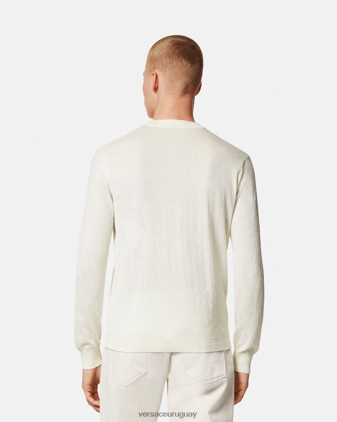 Versace suéter la greca en mezcla de seda hombres beige ropa H88R0H1326