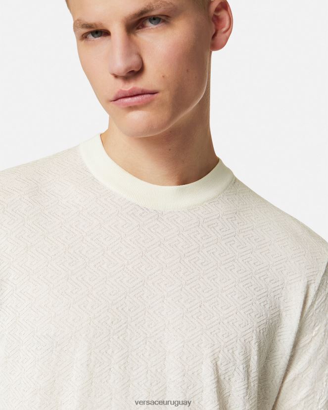 Versace suéter la greca en mezcla de seda hombres beige ropa H88R0H1326