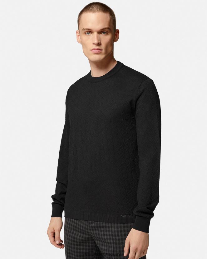 Versace suéter la greca en mezcla de seda hombres negro ropa H88R0H1332