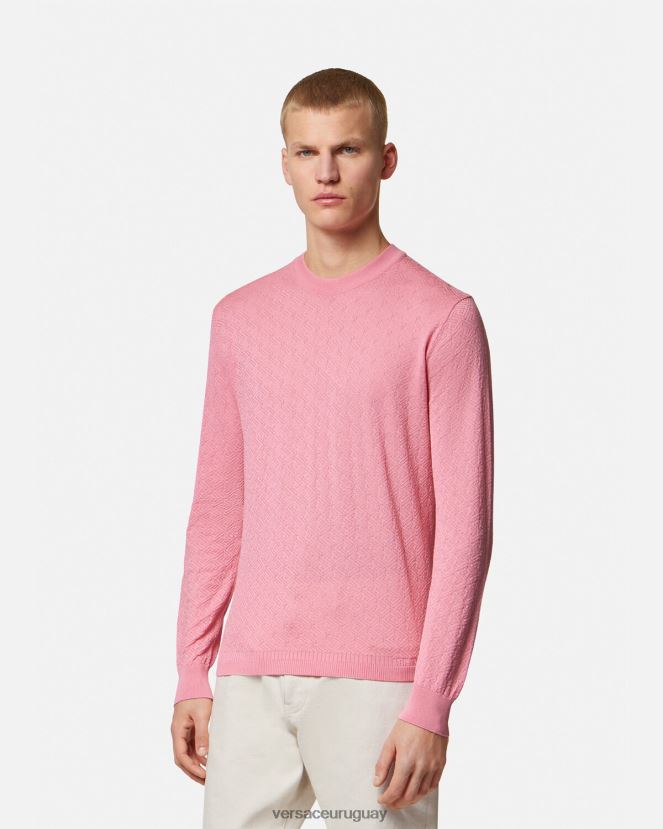 Versace suéter la greca en mezcla de seda hombres rosa ropa H88R0H1327