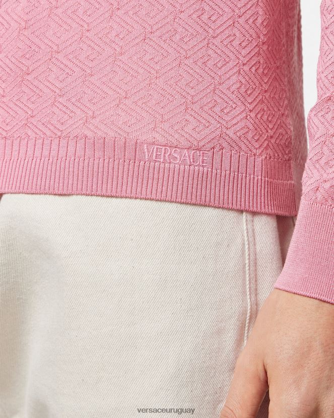 Versace suéter la greca en mezcla de seda hombres rosa ropa H88R0H1327