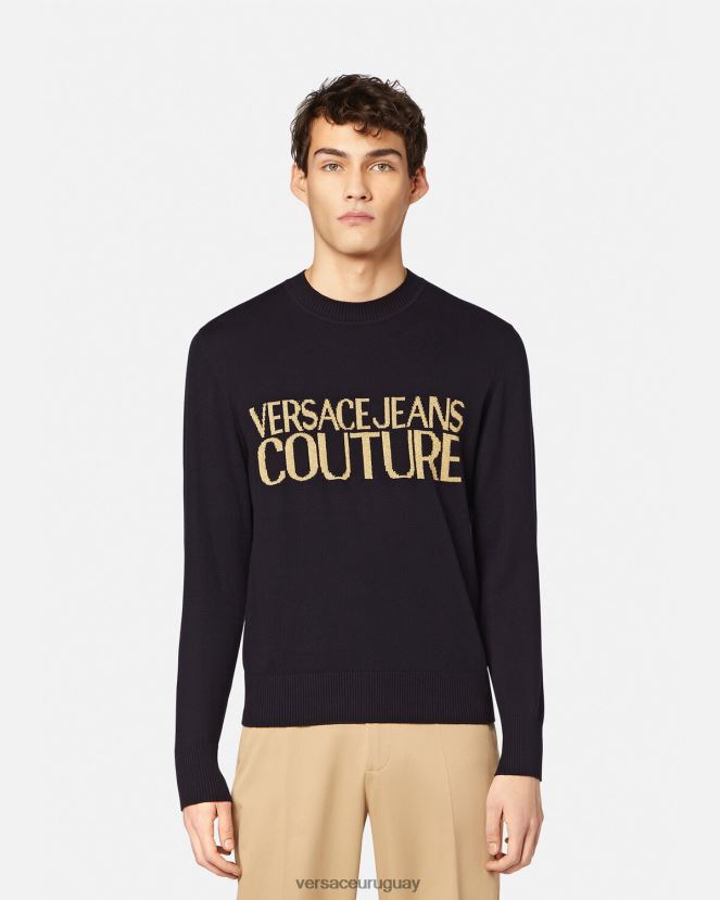 Versace suéter tejido con logo hombres negro y estampado ropa H88R0H2421