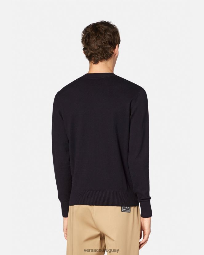 Versace suéter tejido con logo hombres negro y estampado ropa H88R0H2421