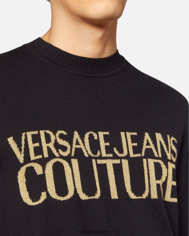 Versace suéter tejido con logo hombres negro y estampado ropa H88R0H2421