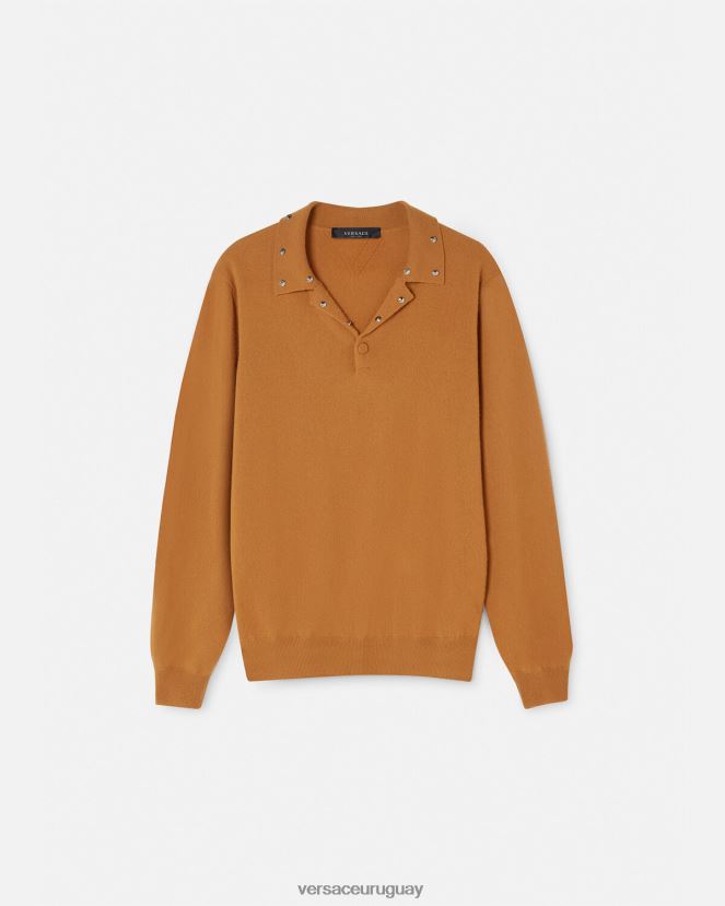 Versace suéter tipo polo con tachuelas en espiral hombres naranja ropa H88R0H1347