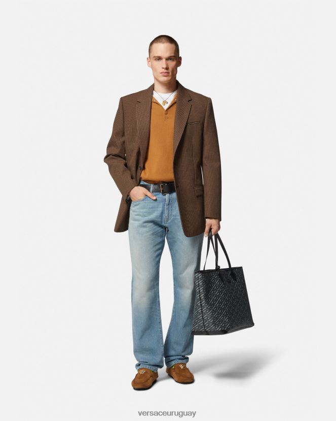 Versace suéter tipo polo con tachuelas en espiral hombres naranja ropa H88R0H1347